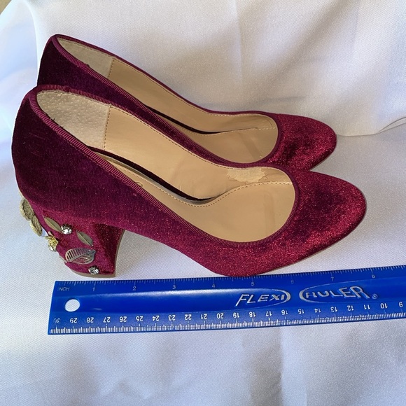 Jewel BADGLEY MISCHKA LADIES BLOCK HEEL SIZE 5 VELVET 3” HEEL BEAUTIFUL FUN SHOE - Picture 13 of 16